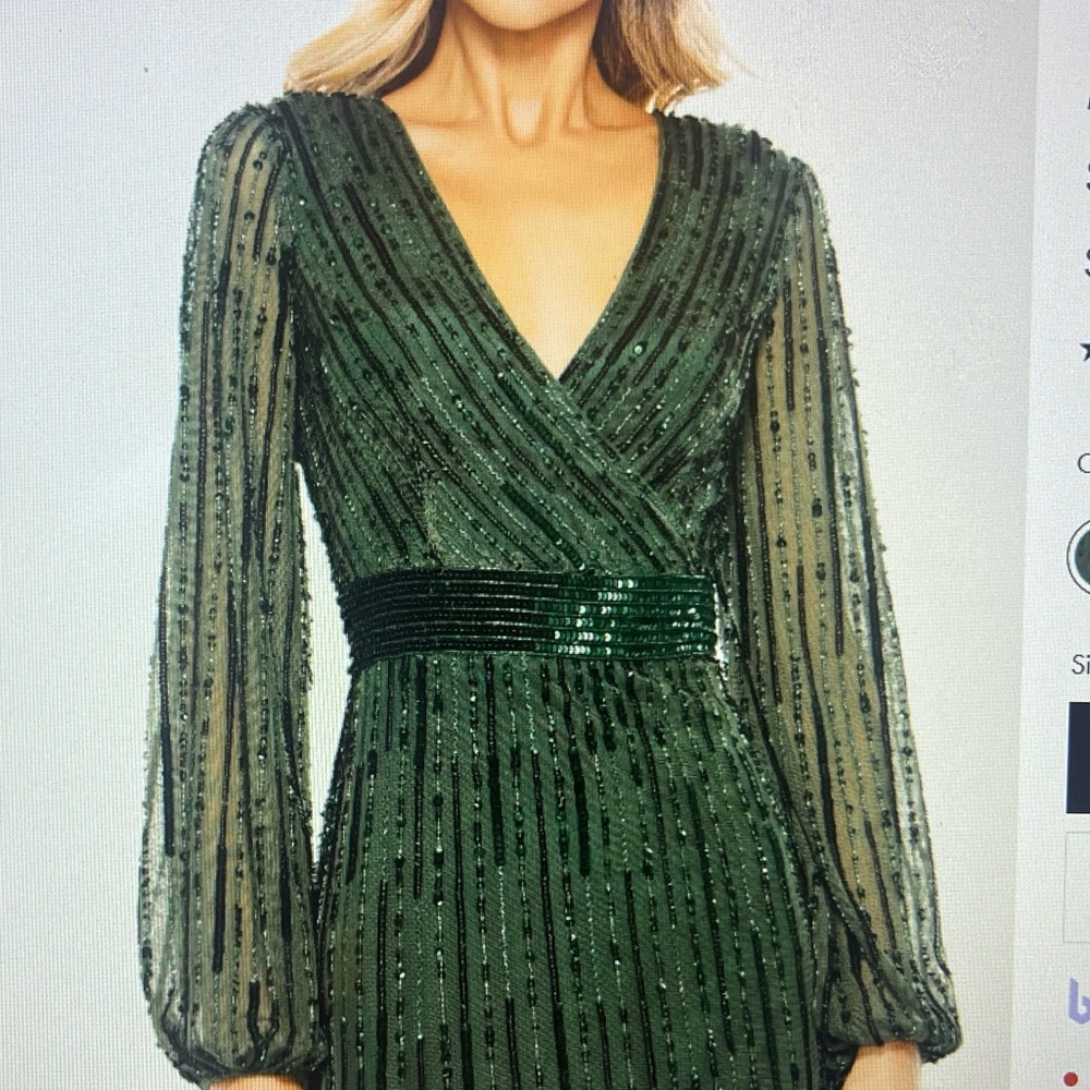 Mac Duggal Green Long Sleeve Dress
